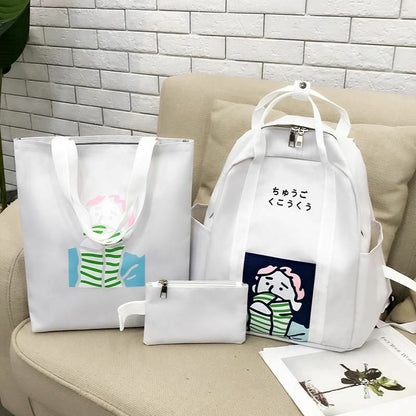 3 Pcs Sets Backpack School Bags Teenage Girls Women Casual Shoulder Zipper Solid