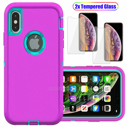 For Apple iPhone XR Case Shockproof Hard Cover with Glass Screen Protector