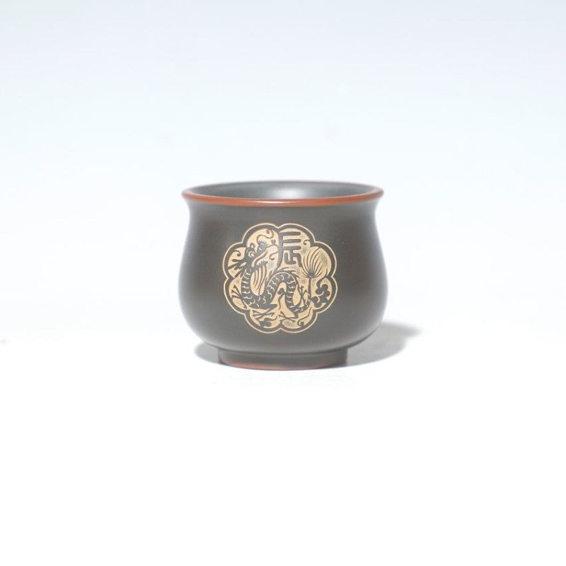 70ml Chinese Purple Pottery Handcarved Twelve Zodiac Master Cup Kungfu Teaware