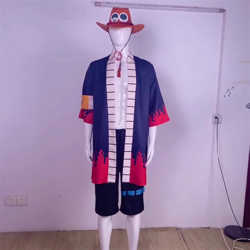 New ONE PIECE Portgas·D· Ace Anime Cosplay Outfit Halloween Costume with Hat