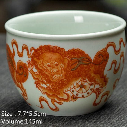 5cm Antique Ceramic Lion Tea Cup Qingming Retro Pinming Tea Master Cup Chinese
