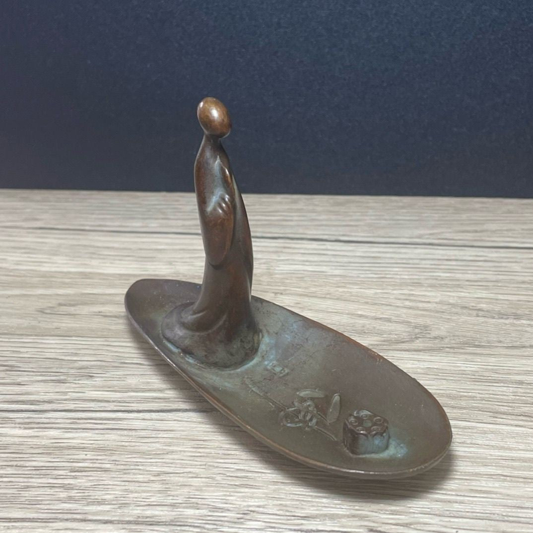 Enlightenment Zen Buddha Incense Holder Metal Cast Boat Stick Incense Tray