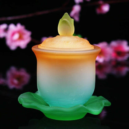4.53" Buddha Lotus Supply Cup Glass Holy Water Cup Guanyin Buddhist Home Gift