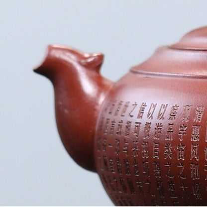 On Sales Handmade Carved Chinese Character Yixing Zisha Qingshui Clay Tea Pot