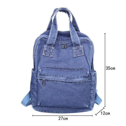 Denim School Bag Backpack High Capacity Traveling Bag 27*35*12 CM Blue Purse 1PC