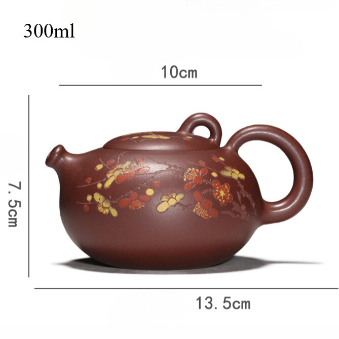 Yixing Purple Clay Handmade Teapot 300ml Spring plum painting Gongfu Tea Infuser