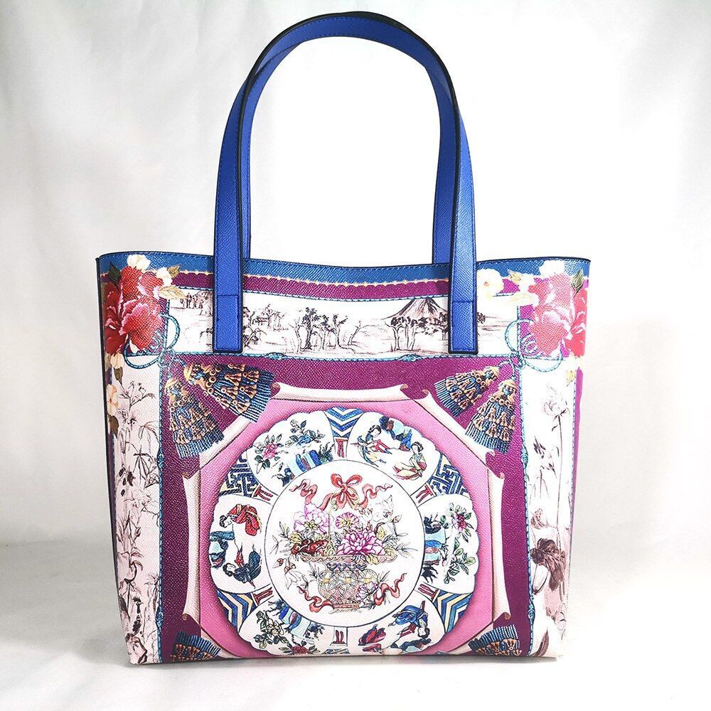 Floral Traveling Shoulder Bag Textured Leather Shopper Large Bag Women Handbags