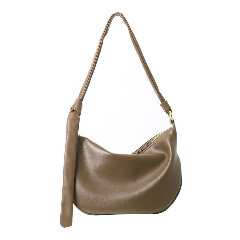Draped Leather Shoulder Bag Crossbody Tote Hobo Purse Knotted Saddle Handbag