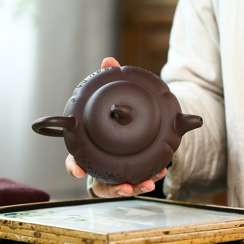 5.7" Collect Chinese Yixing Zisha Pottery Old Purple Clay 280ML Pumpkin Teapot
