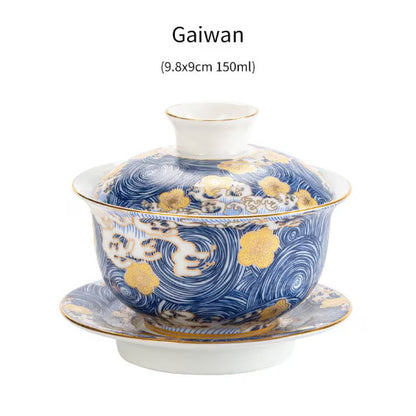 Ceramic Gaiwan Handpainted Tea Cup Tureen 150ml Blue And White Gaiwan Tea Pu'er