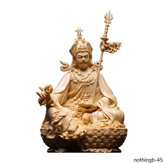 Wood Carved Padmasambhava Statue Guru Rinpoche Tibetan Buddhism Sculpture