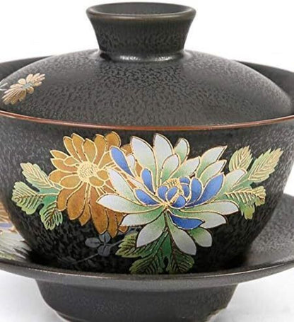 3.94" Porcelain Flower Tea Gaiwan Mug White Porcelain Tureen Bowl Tea Ceremony