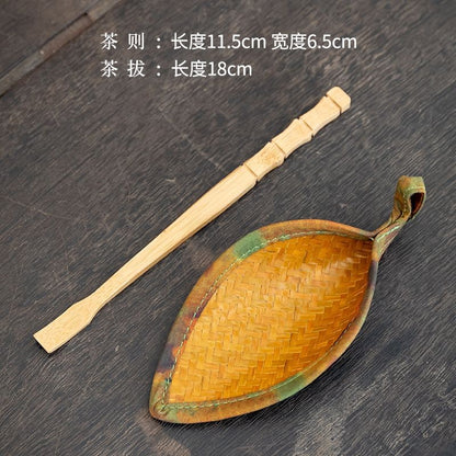 Vine Weaving and Bamboo Weaving Tea Scoop Handmade Bamboo Chinese Tea Ceremony