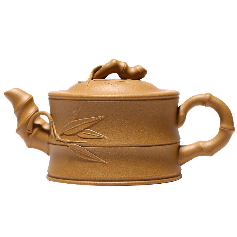 Handmade Real Yixing Zisha Duan Clay Marked Tea Pot Bamboo Relief Design Teapots