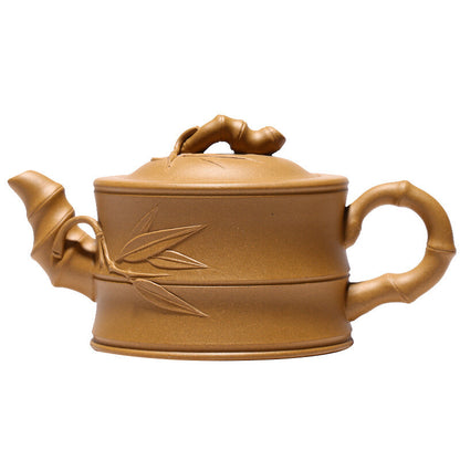 Handmade Real Yixing Zisha Duan Clay Marked Tea Pot Bamboo Relief Design Teapots