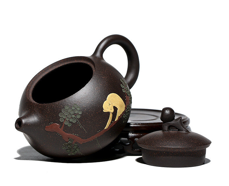 Real Yixing Zisha Tea Pot Marked Xishi Pot Monkey Statue Chinese Kungfu Tea Pot