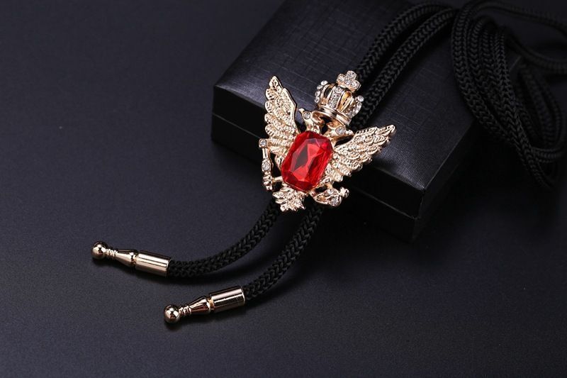 Men Bolo Tie Polyester Semi Precious Stone Pendant Suit Shirt Collar Accessories