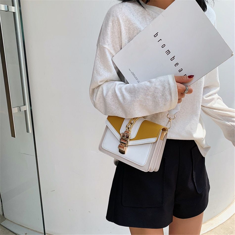 Mini Fashion Lock Flap Bag Synthetic Leather Shoulder Purse Handbag 20*15*7 CM