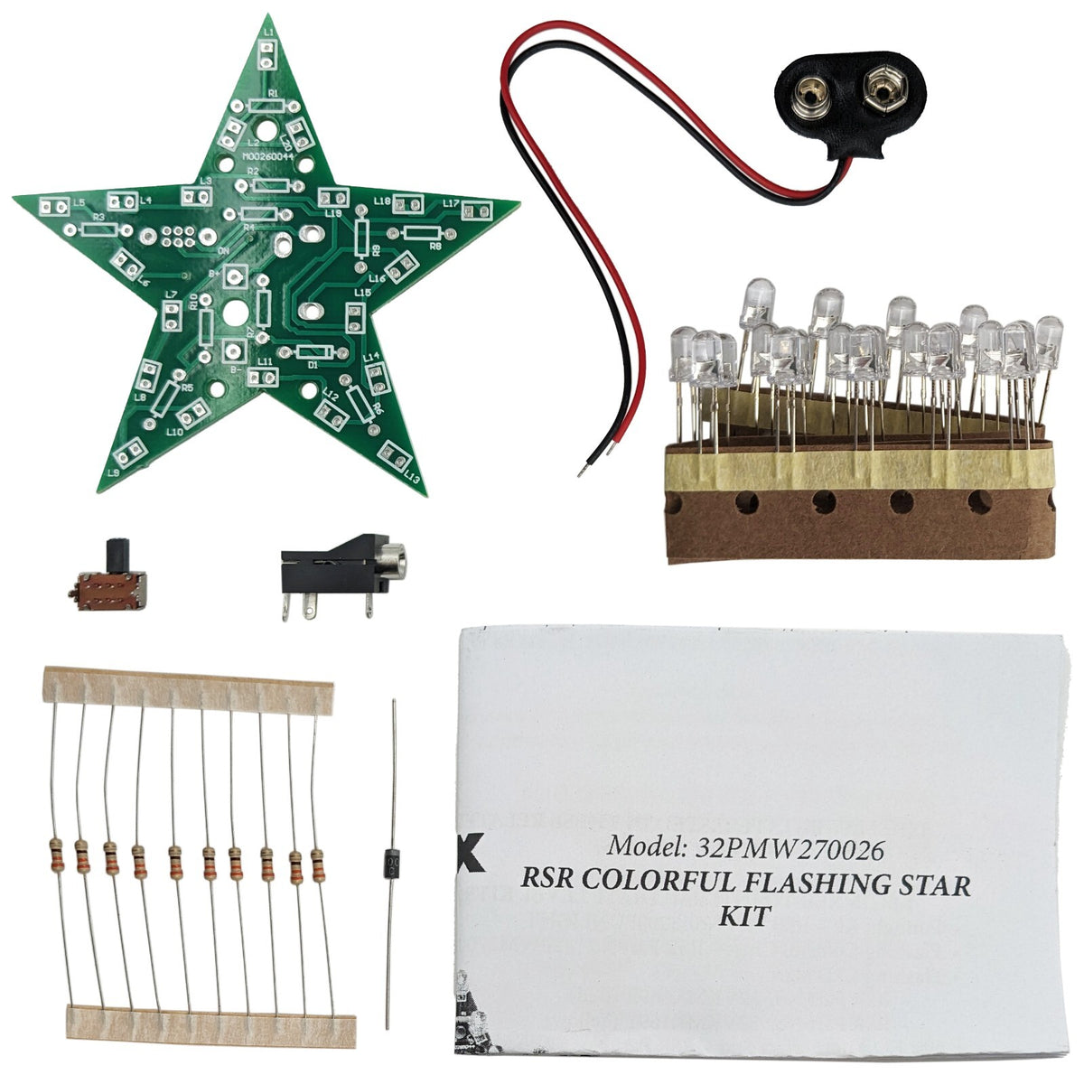 Colorful Flashing Star Soldering Practice Kit, Intermediate Skill Level, 3½" PCB