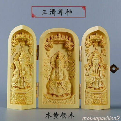 Sacred Talisman FENG SHUI Taoism Sanqing Taoist Sculpture Wood table decor