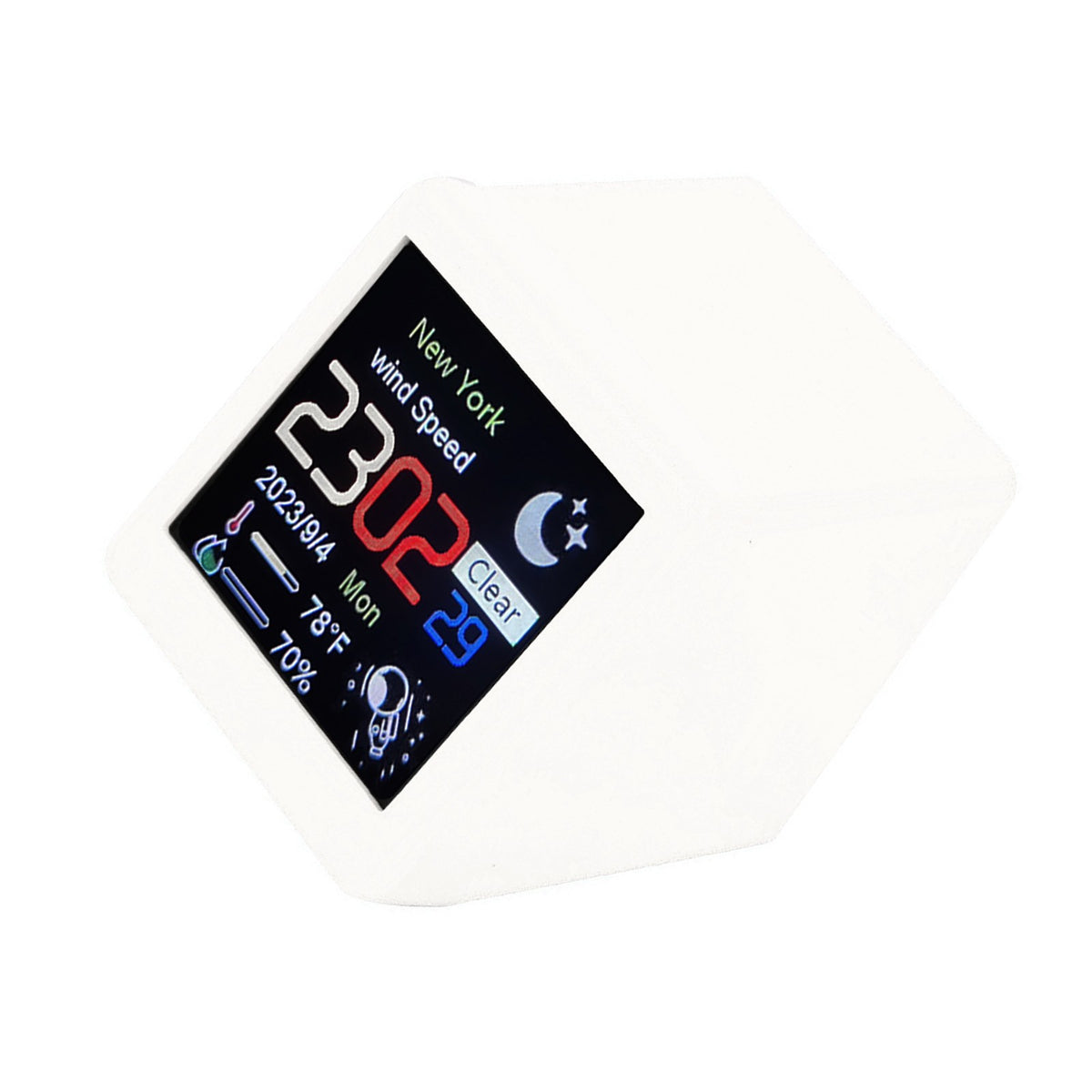 White Mini Desktop Clock WIFI Weather Clock 1.5" Screen Temperature & Humidity d