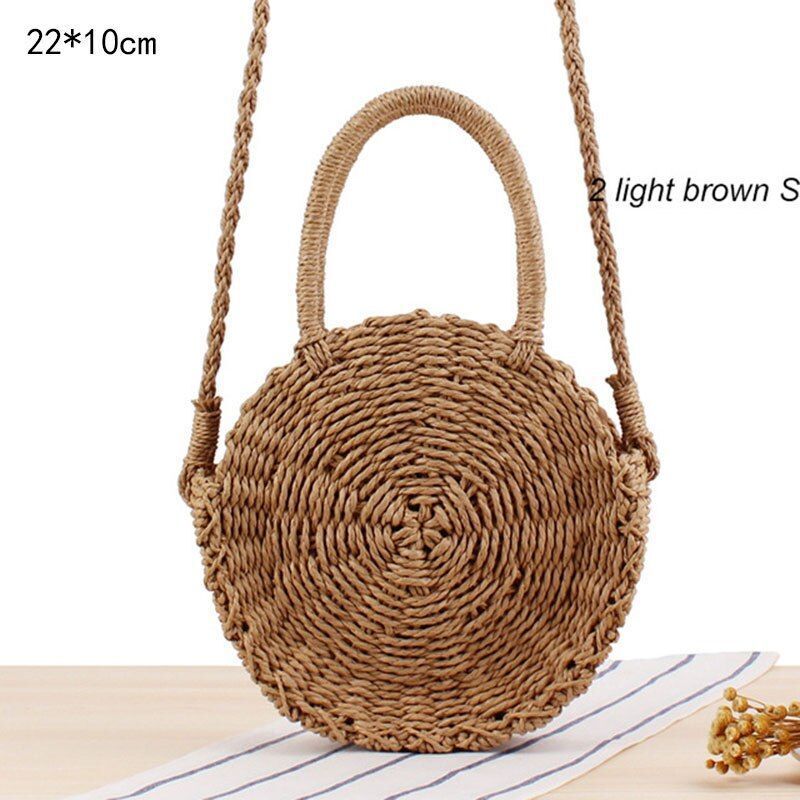 Straw Bag Round Woven Handmade Summer Polyester Crossbody Shoulder Bag Polyester