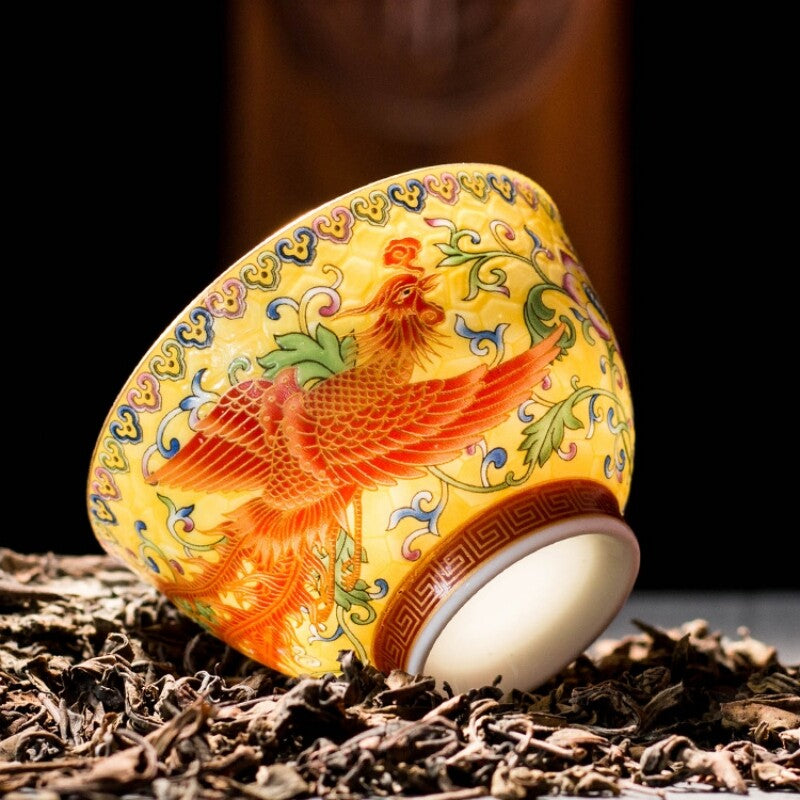 Chinese Tea Cup Dragon Phoenix Print Master Cup 85ml Porcelain Cup Of Tea China