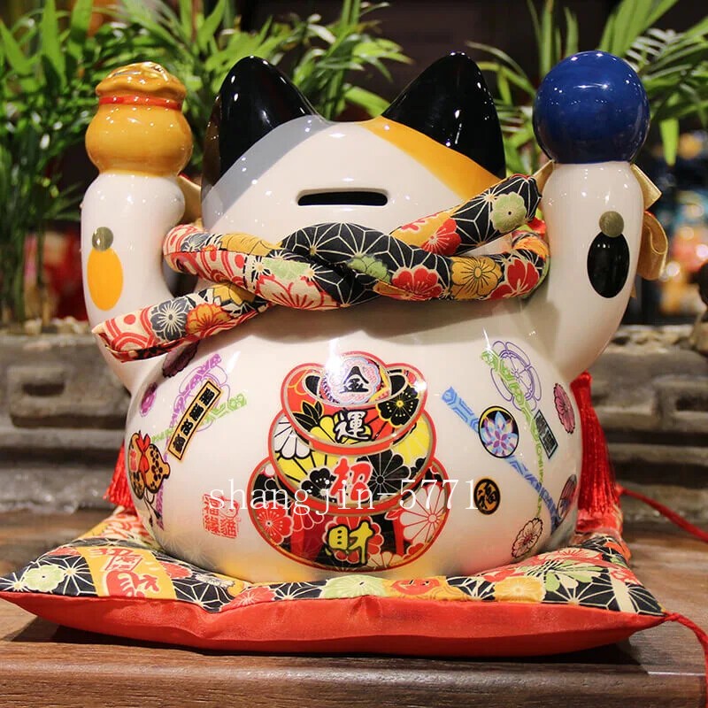 Ceramic Lucky Cat Maneki Neko Fortune Cat Statue FengShui Ornaments Handicraft