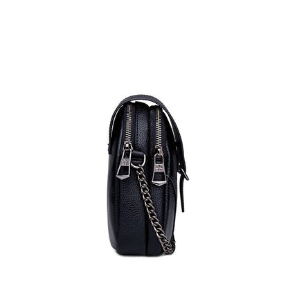 Genuine Cow Leather Shoulder Bag Crossbody Purse 12*5*17CM Nylon Pouch Black 1PC