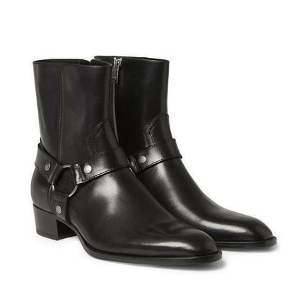 Chic Mens Side Zip Genuine Leather Suede Buckle Knight Ankle Boot Chelsea Shoes
