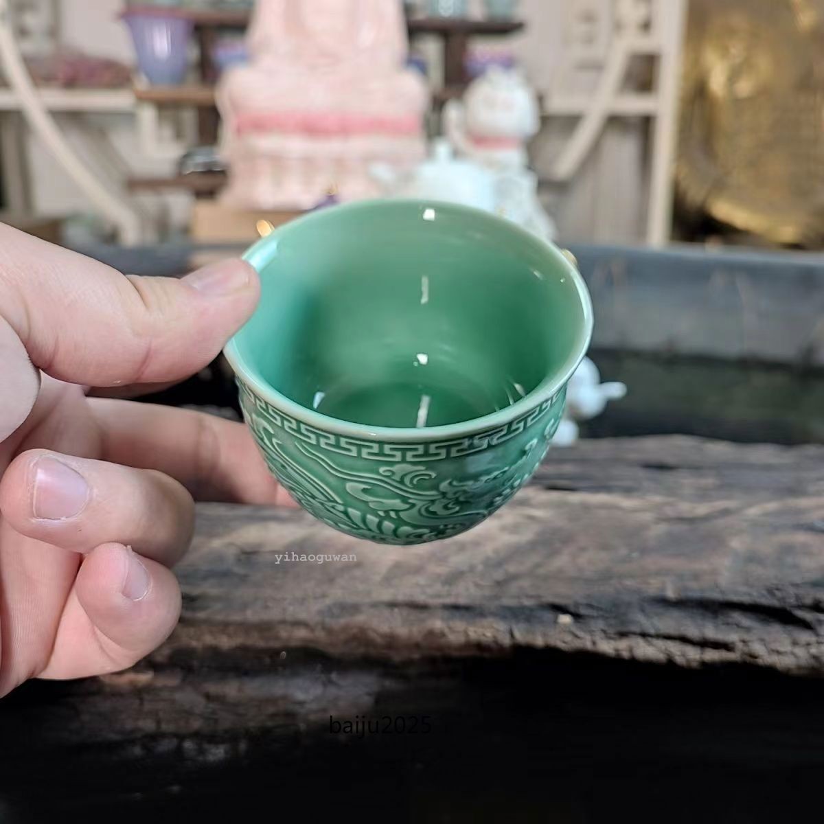 125ML Chinese antique green glazed dragon patterned master tea cup