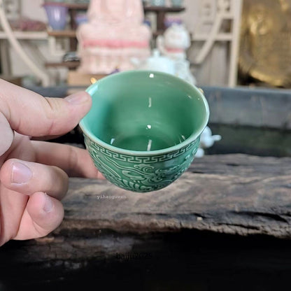 125ML Chinese antique green glazed dragon patterned master tea cup