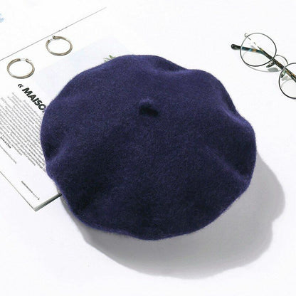 Wool Beret Hats Women Pure Felt British Style Solid Color Slouchy Winter Female