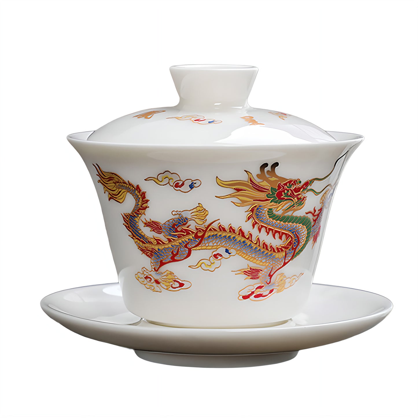 Color-changing Gaiwan Dragon and Phoenix White Porcelain Tea Cup Kung Fu Tea Set