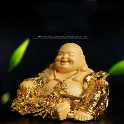 Resin Gold Ingot Miler Buddha Statue God of Wealth of China Home Decor Character