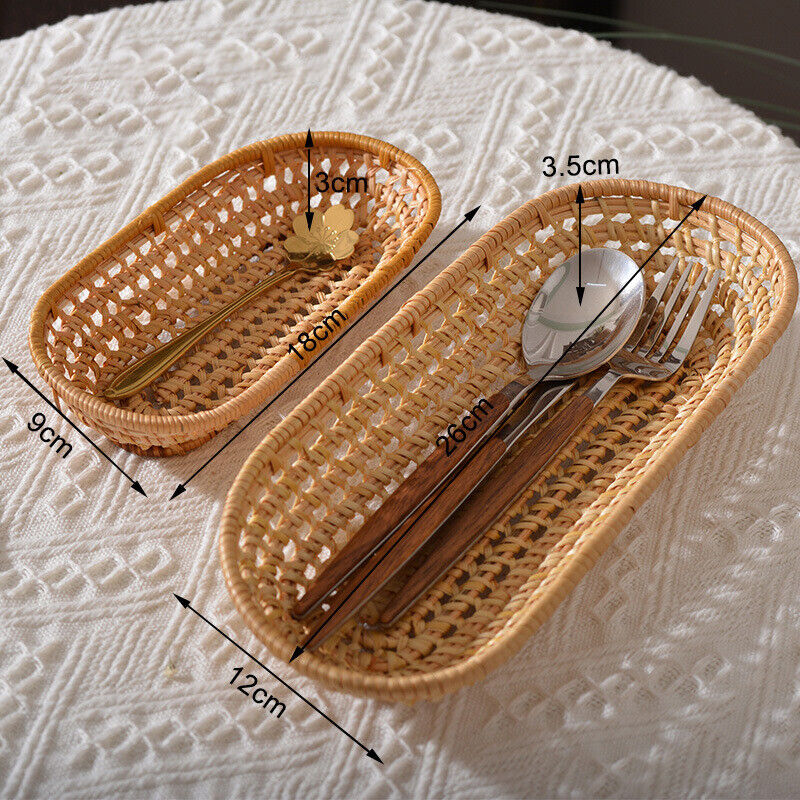 Handwoven Bread Basket Rattan Wicker Storage Tray Tea Drinks Snack Holder NEW