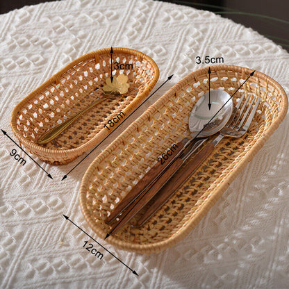 Handwoven Bread Basket Rattan Wicker Storage Tray Tea Drinks Snack Holder NEW