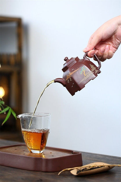 260cc Chinese Yixing Handmade Purple Sand Tea Pot Di High Definition Clay Gongdengfu Tea Pot-