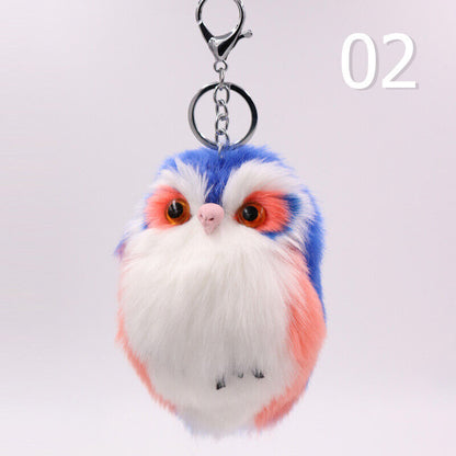 Cute Rabbit Fur Furry Owl Pendant Bag Charm Key Chain Plush Animal Car Pendant