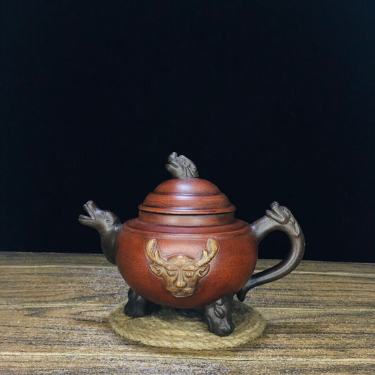 vintage chinese yixing purple clay teapot zisha ceremony carving Collectible art
