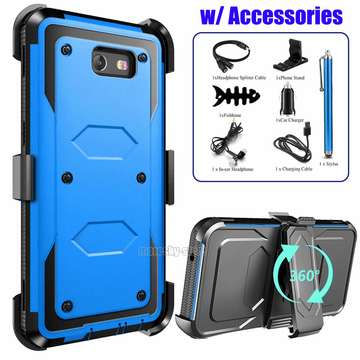For Samsung Galaxy J7 2017 Sky Pro Rugged Clip Holder Case Cover, w/ Accessories