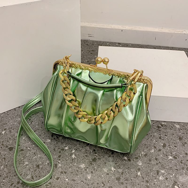 Shoulder Bag Pleated Bag Thick Chain Clip Handbags Satchel Leather Crossbody Bag