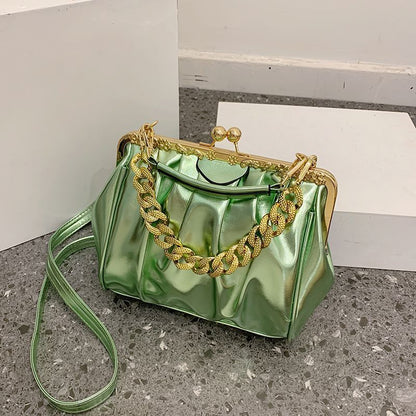 Shoulder Bag Pleated Bag Thick Chain Clip Handbags Satchel Leather Crossbody Bag
