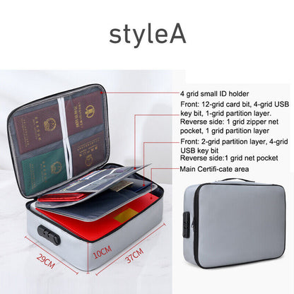 Fireproof Document Box with Lock File Storage Organizer Box Waterproof Safe Bag