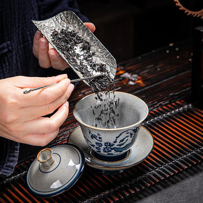 170ml China Retro Firewood Burn Gaiwan Sancai Hand Painted Ceramic Tea Bowl