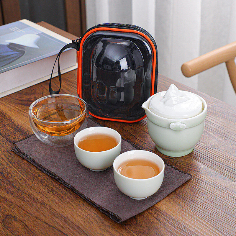 Portable Tea Set With Bag Porcelain Tea Pot Matching Tea Cup Glass Cup Tea Towel