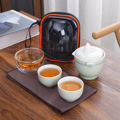 Portable Tea Set With Bag Porcelain Tea Pot Matching Tea Cup Glass Cup Tea Towel