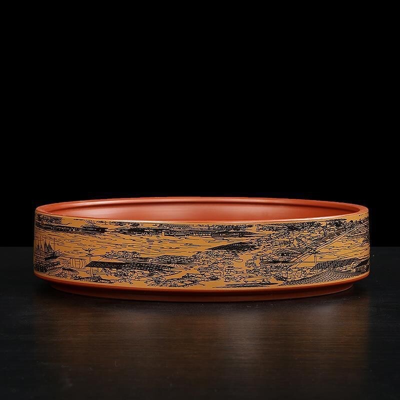 Yixing Zisha Tea Storage Box Along River During the Qingming Jar For Pu'er Tea