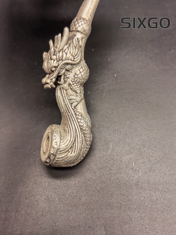Chinese Collectible Hand-Carved Dragon Retro Tibetan Silver Tobacco Pipe