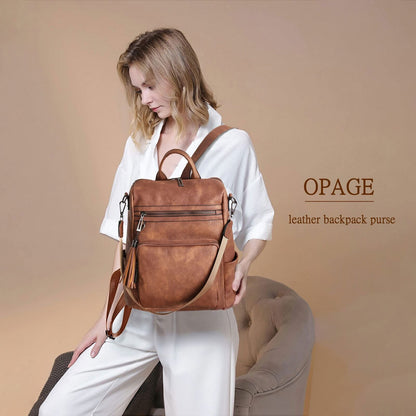Leather Backpack Purse for Women Fashion Tassel Ladies Shoulder Bags De...